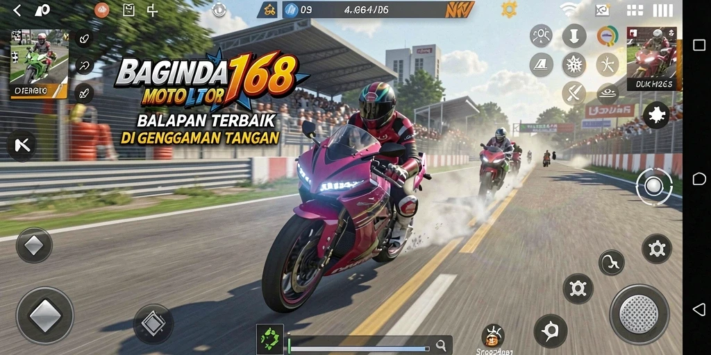 Tampilan gameplay seru dari BAGINDA168 dengan balapan motor yang menegangkan.