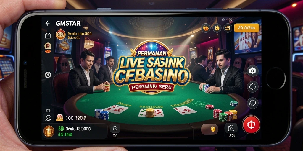 Screenshot gameplay GMSTAR menunjukkan dealer profesional dan meja permainan yang mengasyikkan.