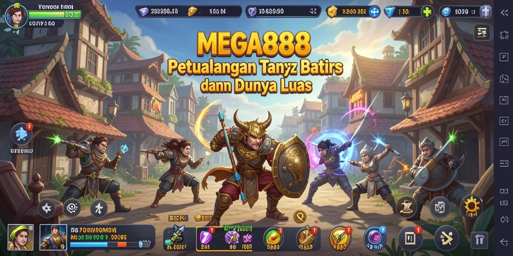 Screenshot gameplay MEGA888 menunjukkan petualangan seru di dunia luas.