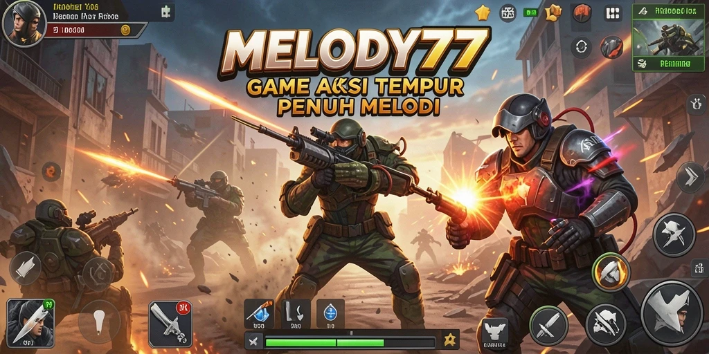 Tangkapan layar MELODY77 menampilkan aksi tempur yang seru dan dinamis.