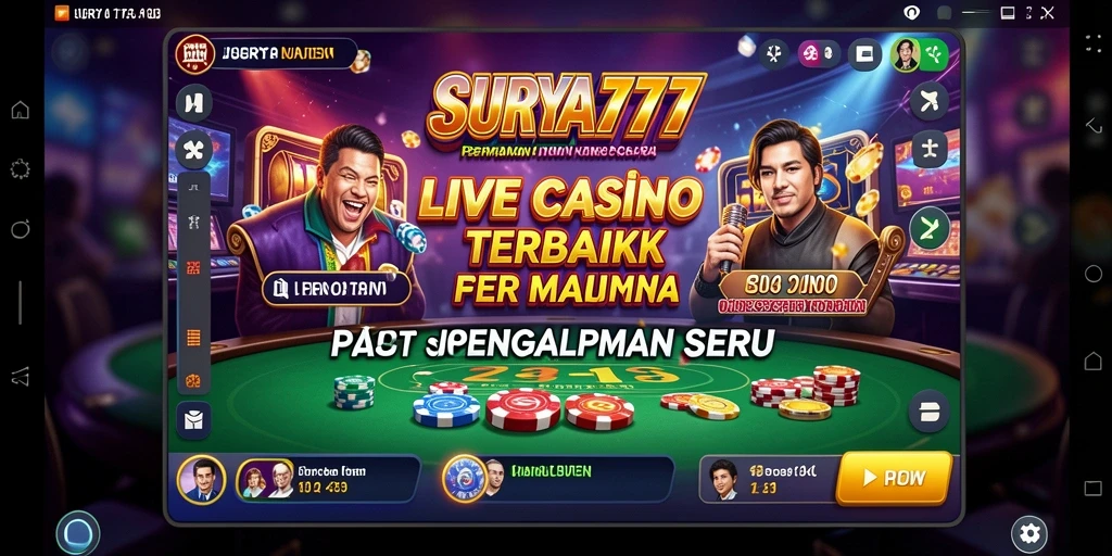 Tampilan utama SURYA777 menampilkan dealer cantik dan permainan Live Casino yang mengasyikkan.